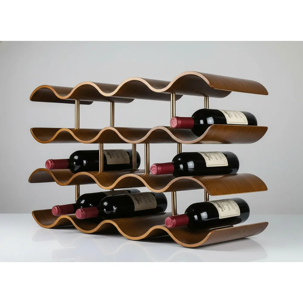 

14 Bottle Wooden Wine Rack - 4 Tier Countertop Storage Organizer for Kitchen Bar Pantry