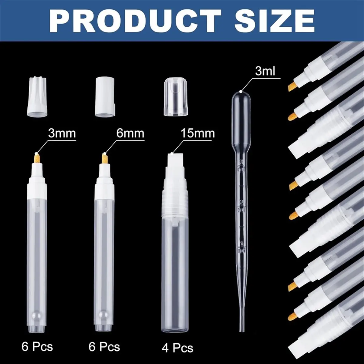 【2026 TOP Global】16Pcs Refillable Acrylic Paint Markers 3 mm 6 mm 15 mm Empty Acrylic Markers White Refillable Paint Pen 3Pcs Dr
