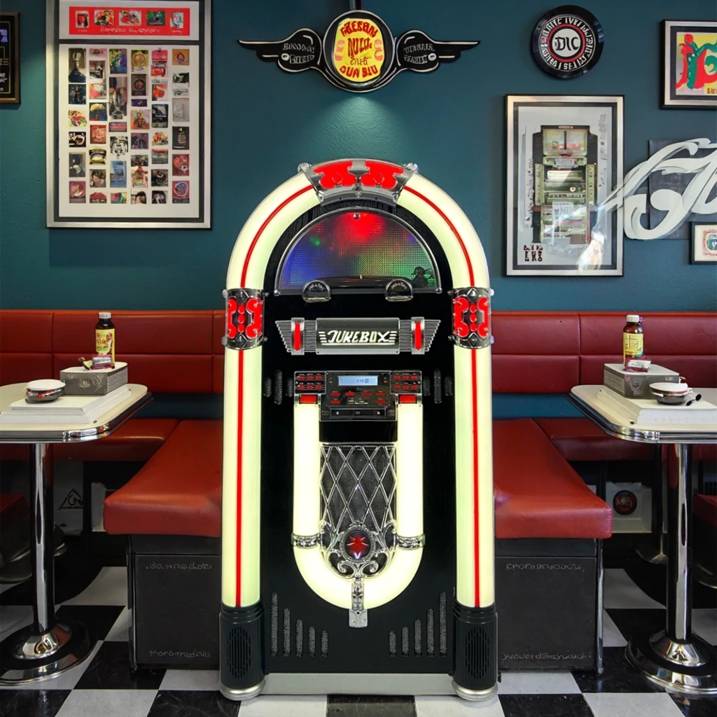 الرقمية الرجعية نمط Jukebox مشغل تسجيلات من الفينيل متعدد الوظائف محطة الموسيقى التجارية قناة ستيريو الالكترونيات الاستهلاكية