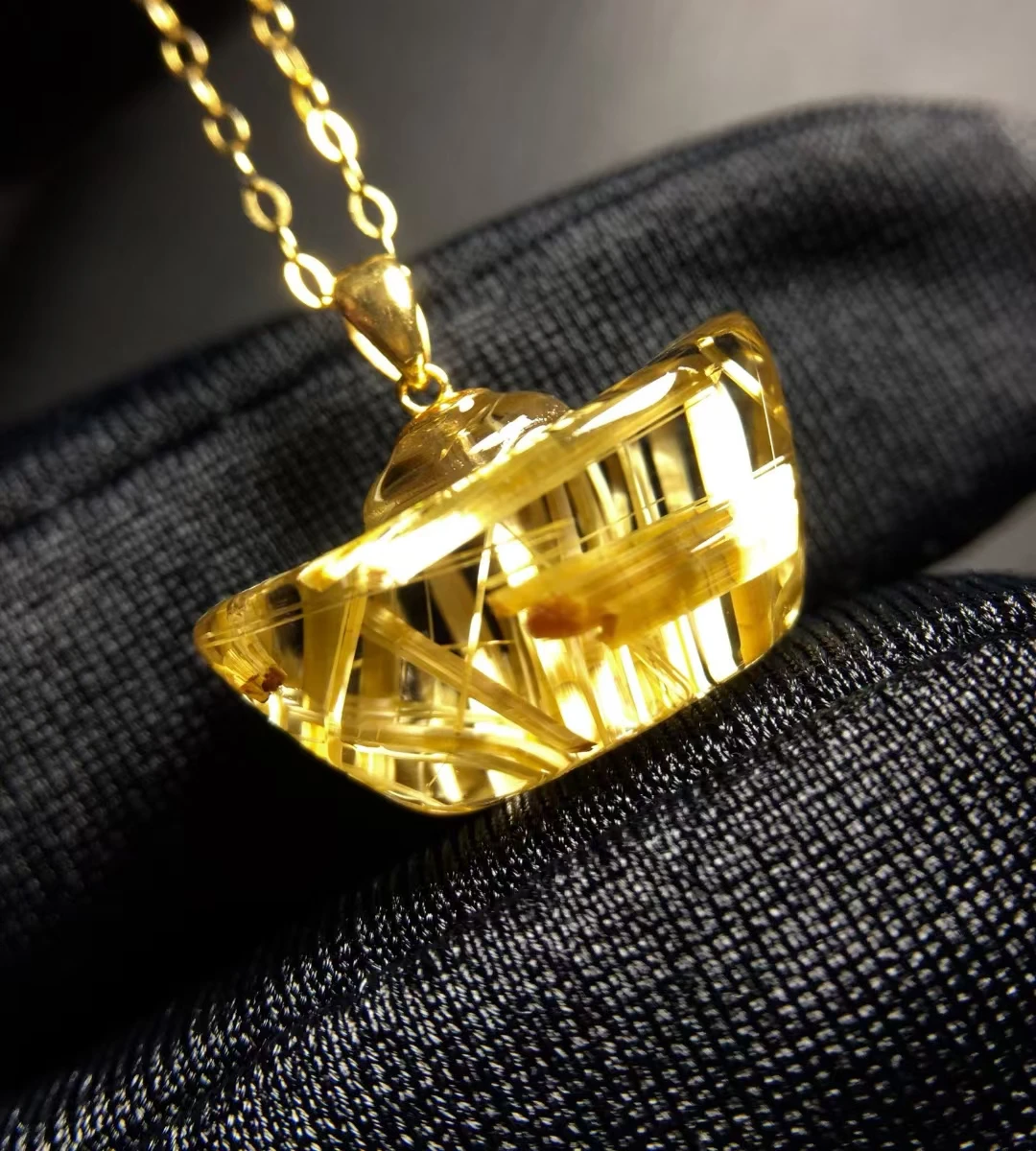 Natural Gold Rutilated Quartz Pendant Necklace Jewelry 15.8*9.1*9.5mm Purse Yellow Rutilated Women Men AAAAAAA