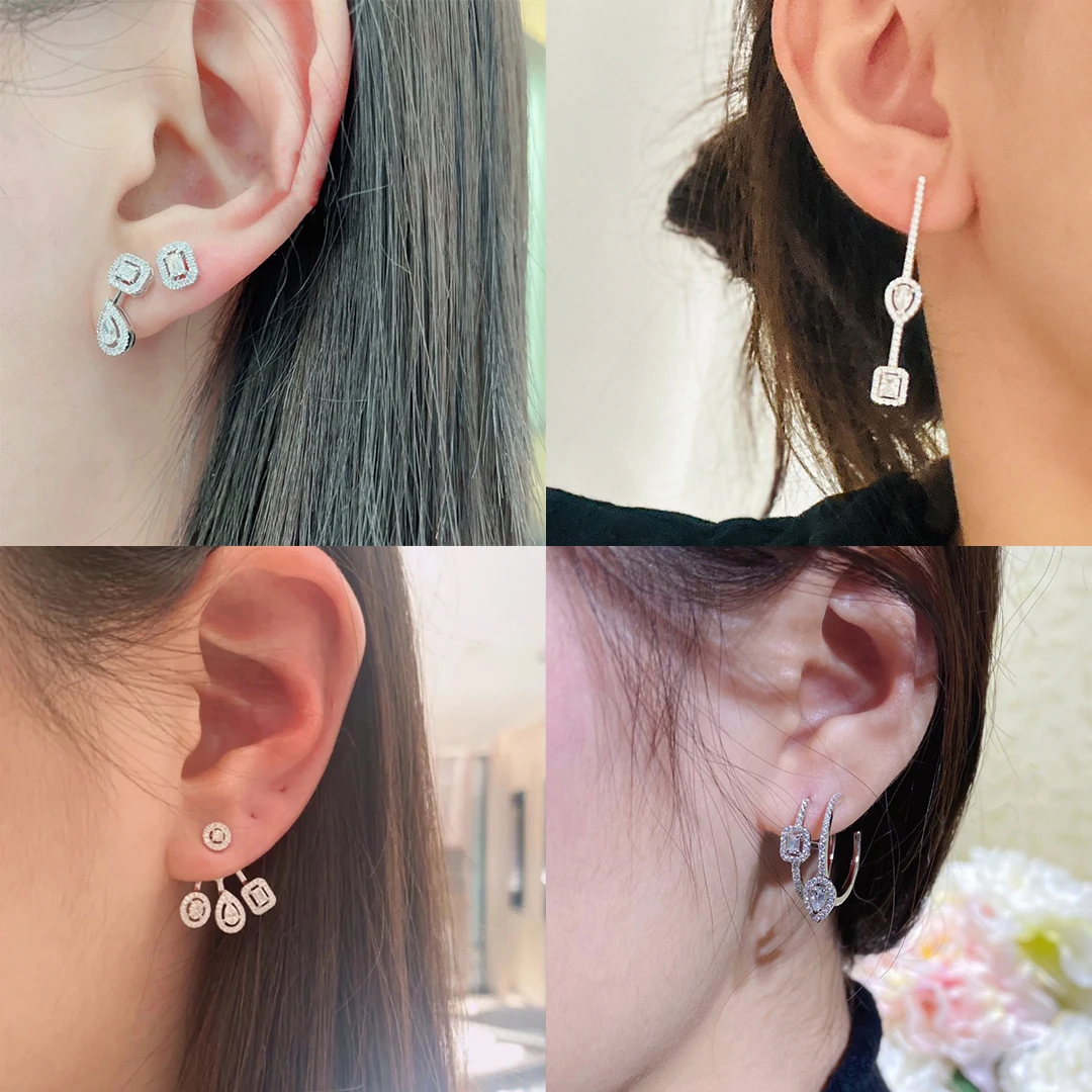 

925 sterling silver water droplet square fashionable irregular women's diamond earrings. Luxury jewelry gifts