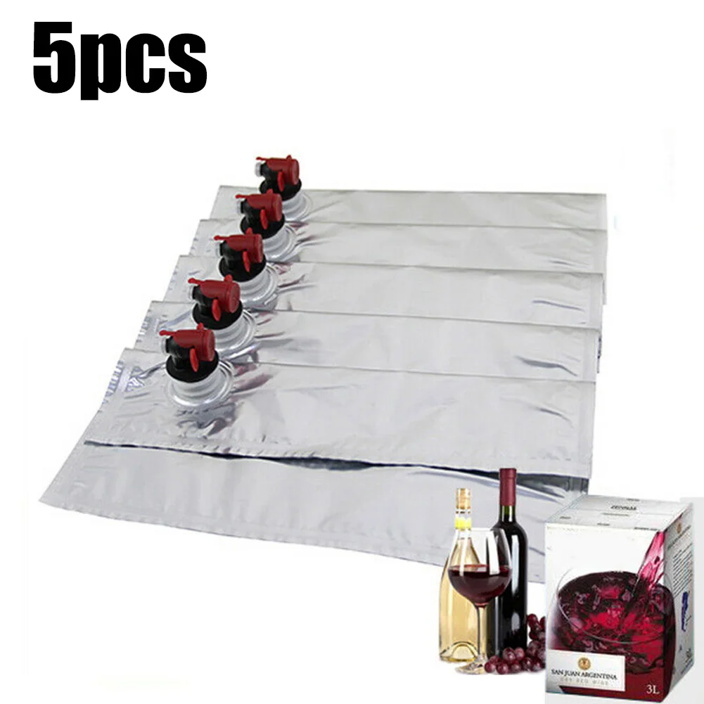 5 Pcs Wine Box Bag With Butterfly Tap Aluminum Foil For Bag In Box Drinks Container Wine Dispenser 5 Litre Bag Bar Accessories