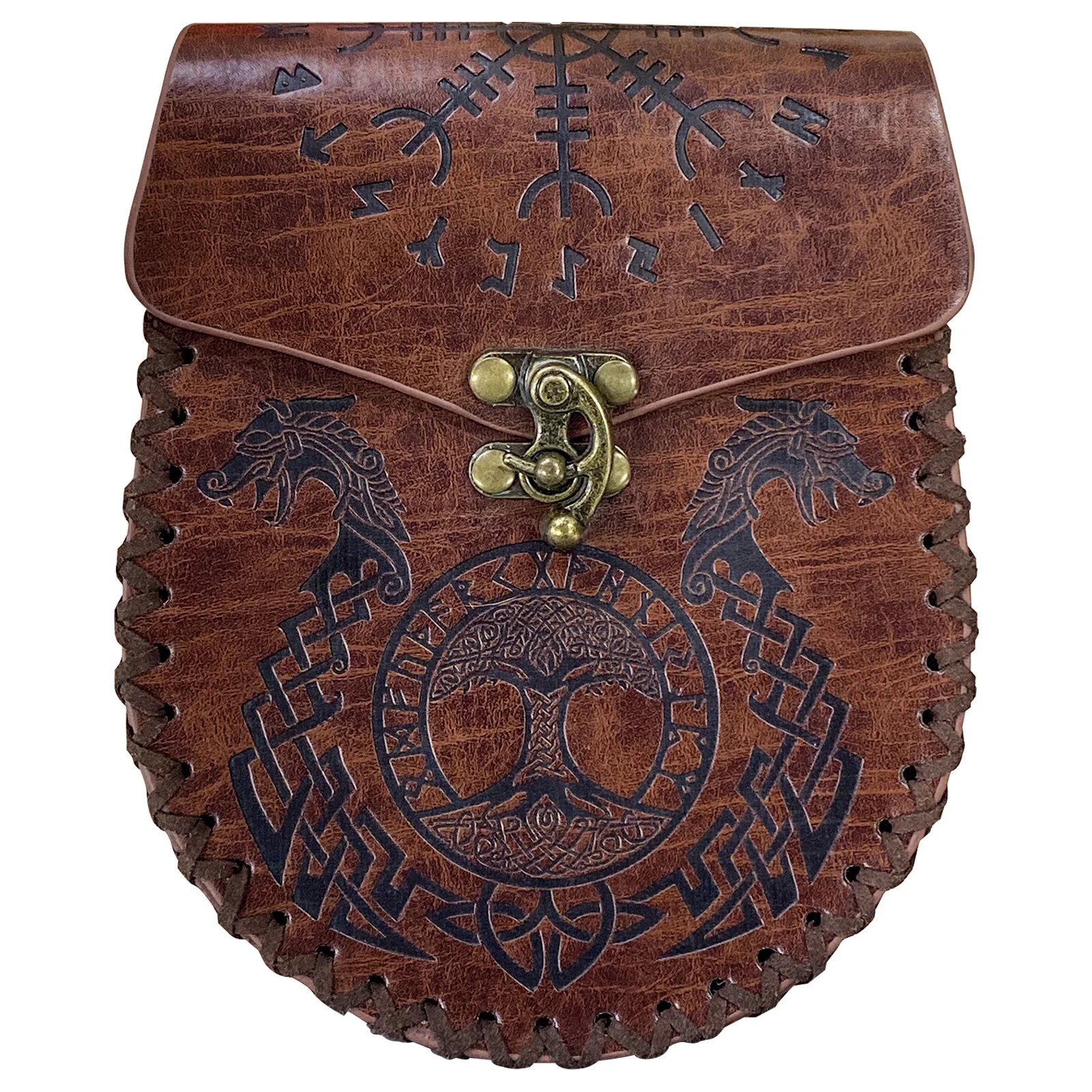 Steampunk Medieval Runic Leather Belt Bag Embossed Waist Bag Viking Pirate Knight Cosplay Prop Costume Accessory
