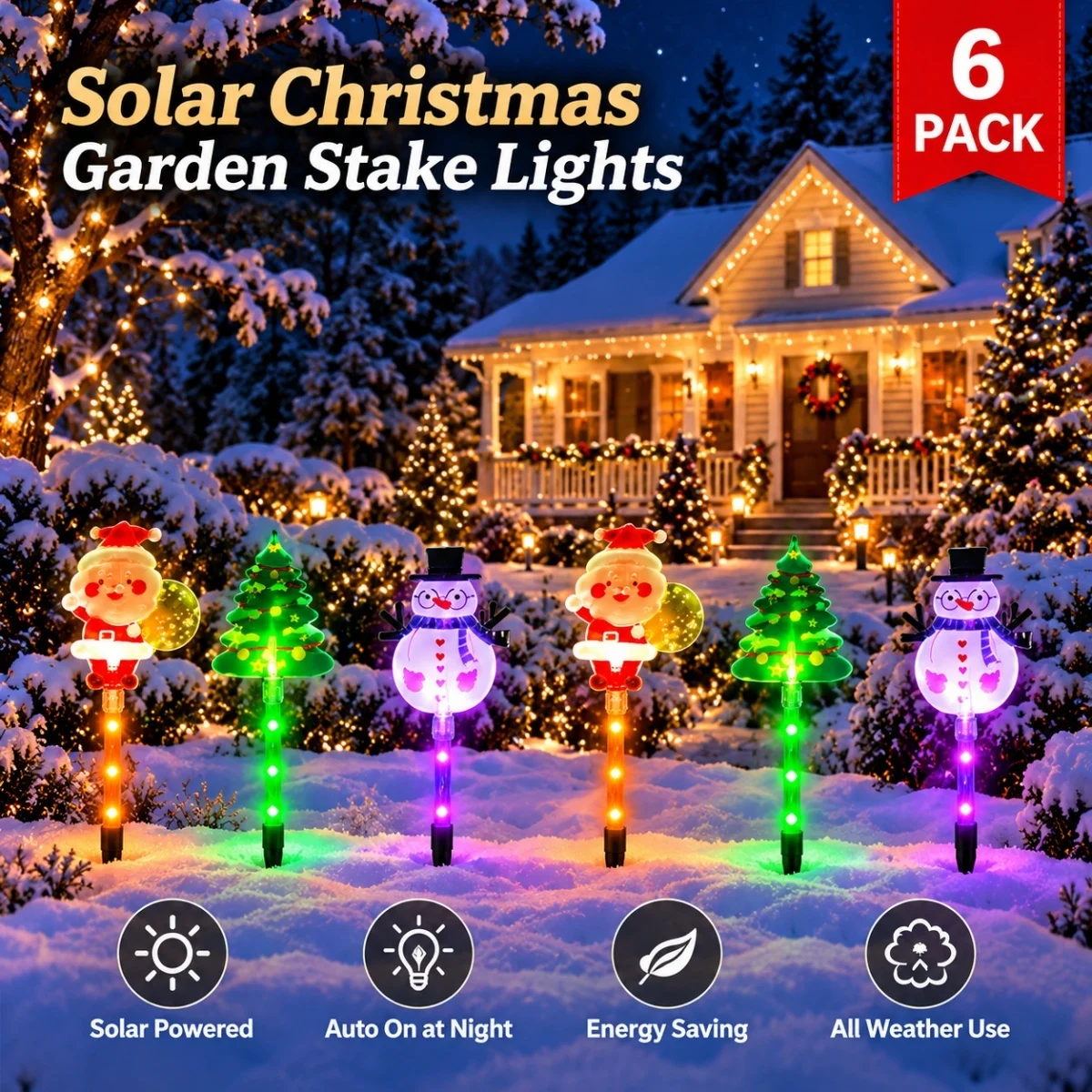 1pc Solar Mixed Christmas Stake Lights Santa Snowman Christmas Tree LED Pathway Lamp For Outdoor Lawn Yard Winter Xmas Decor
