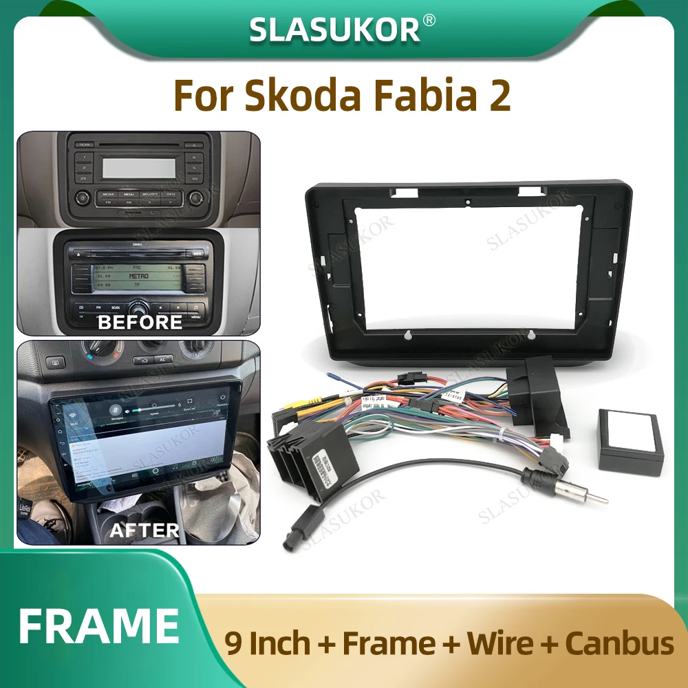 9 Inch Car Radio Fascia For Skoda Fabia 2 2007-2014 Car Radio Panel Player Audio Frame Dashboard Mount Kit With Wire