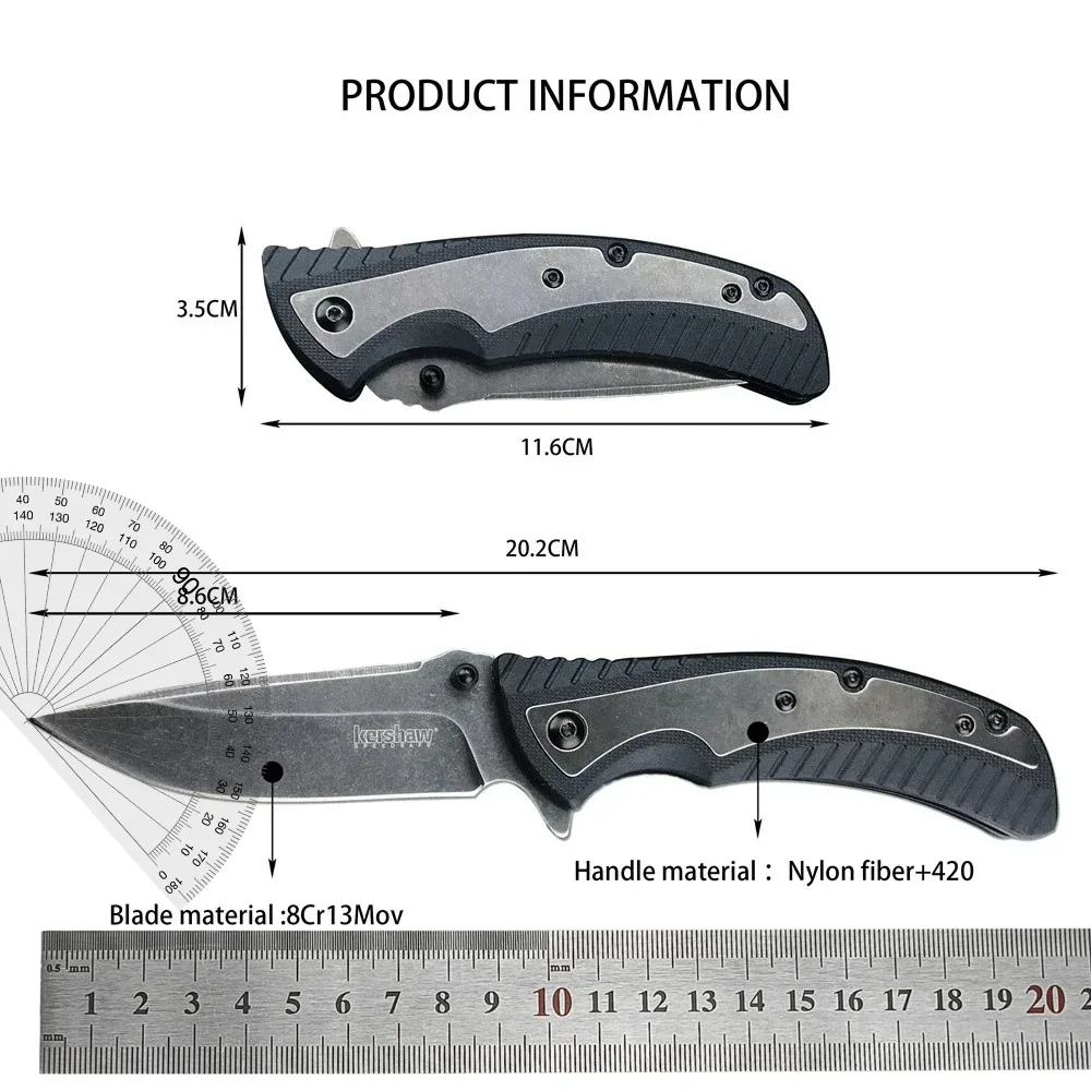 KS 1312 Scrip Pocket Folding Knife 8Cr13Mov Sharp Blade Nylon Fiber Inlay 420 Steel Handle Practical Outdoor Hunting Rescue Tool