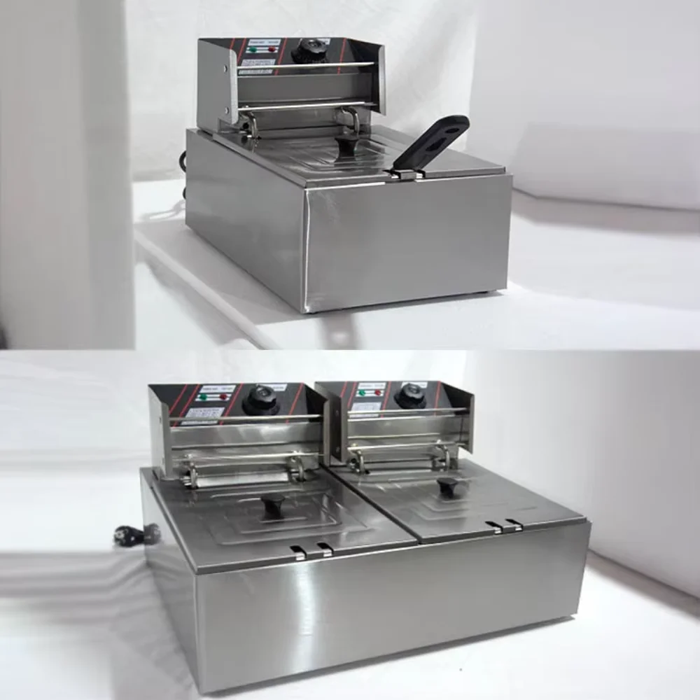 6L 1.5KW Stainless Steel Electric Deep Fryer, Fast Heating 3-Tier Basket Design Easy Clean for Commercial Restaurant