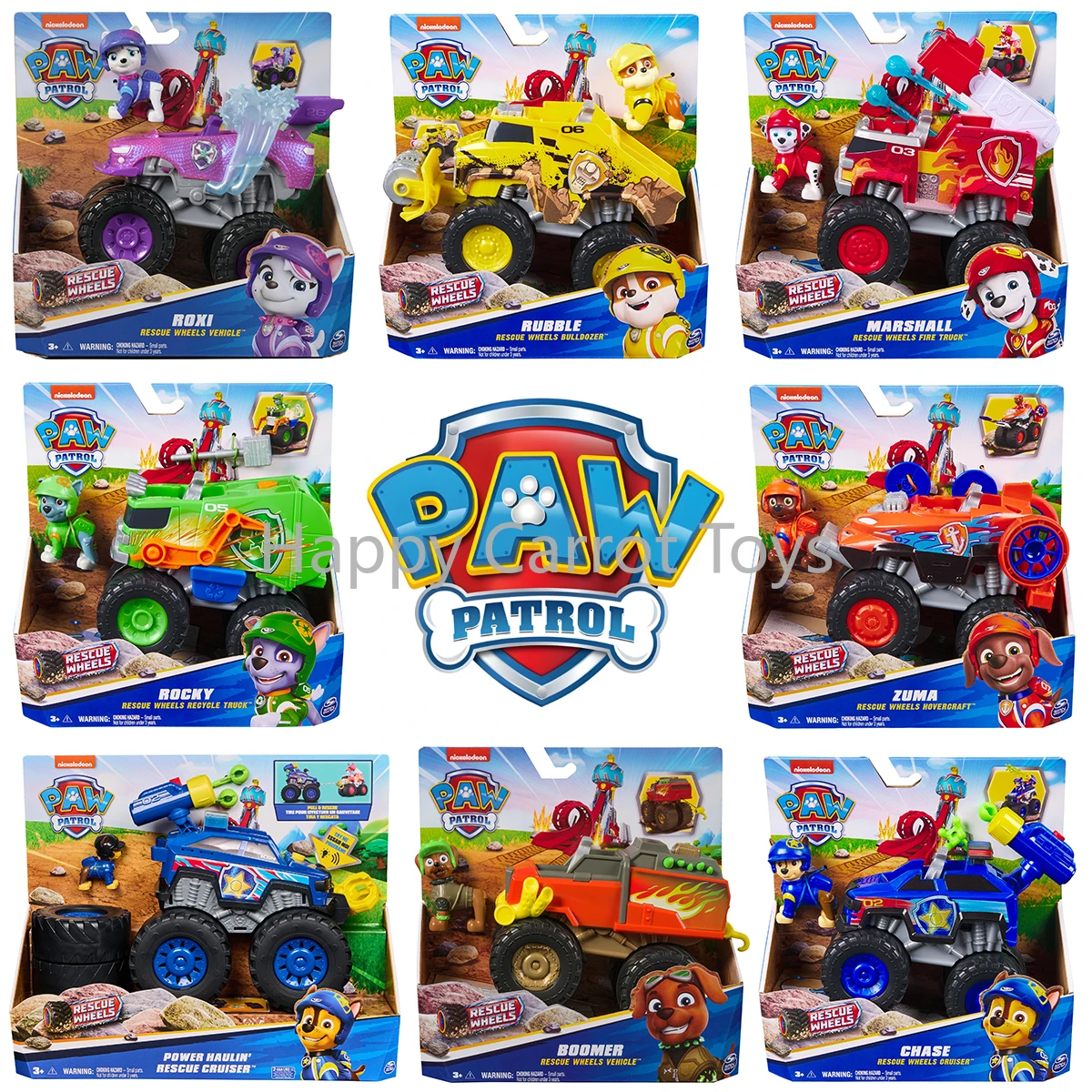 Paw Patrol Rescue Wheels Boomer Zuma Chase Rocky Mini figura de acción coleccionable con vehículos camión modelo niño coche juguete para niños