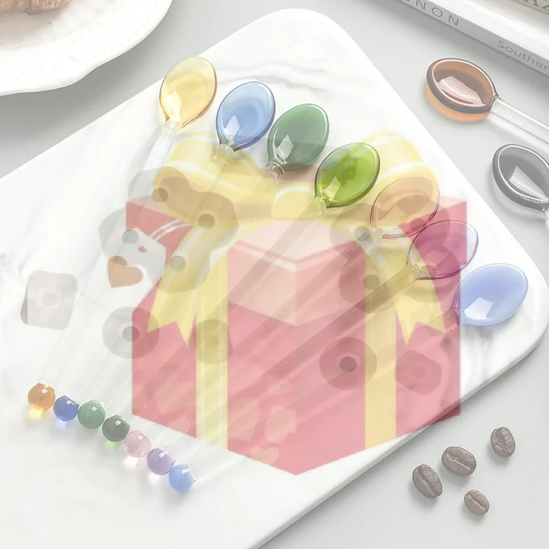 【HG】Colorful Transparent Long Handle Heat Resistant Glass Stirring Spoons For Coffee Tea Dessert Mixing