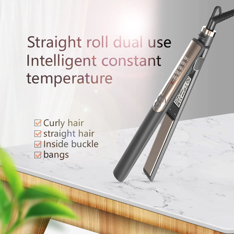 2 in 1 Portable Hair Straighter and Curler 360° Rotatable 5 Levels Temperature Control Fast Heating Professional Hair Tools