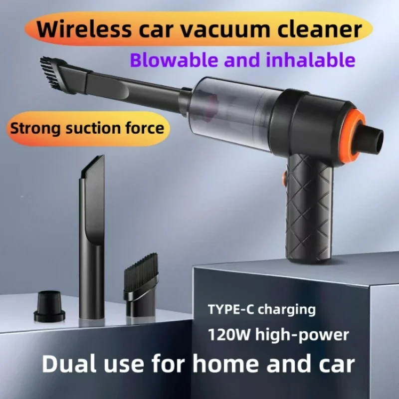 Car wireless mini high-power car vacuum cleaner, blow dryer, suction and blowing dual-purpose pet hair cleaner