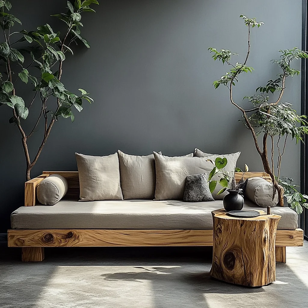 سجل الرياح الخشب الصلب وابي سا أريكة جمالية غرفة المعيشة B & B أثاث سجل الفندق أرضية صف مستقيم أريكة متعددة الأشخاص