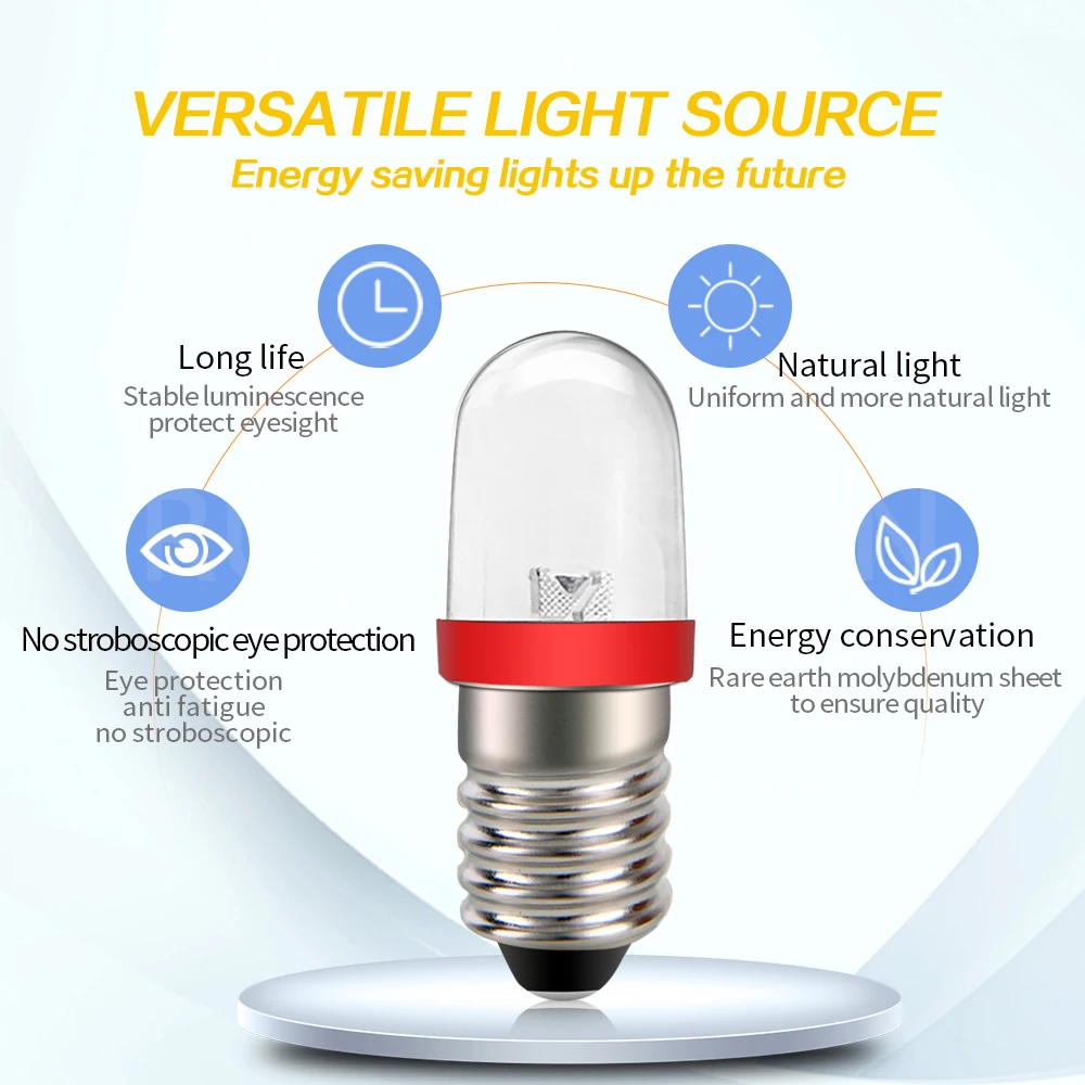 Ruiandsion E10 Mini Screw LED Indicator Bulb 220-240V for Marine Industrial Machinery Signal Lamp White Red Green Blue WarmWhite