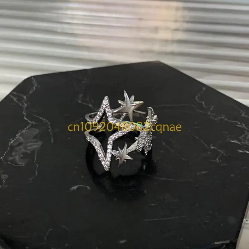 Unique Eight Pointed Star Copper Ring With Crystal Accent Statement Accessories