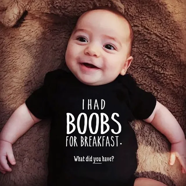 I Had Boobs for Breakfast Printed Baby Bodysuit Cute Newborn Summer Romper Boys Girlls Short Sleeve Jumpsuit 2