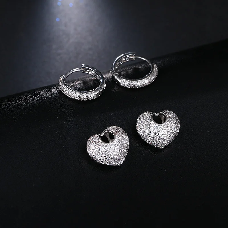 Buyee 925 Sterling Silber Weibliche Schmuck Sets Weiß Zirkon Herz Anhänger Ohrring für Frauen Luxus Braut Hochzeit Edlen Schmuck – Detail 10