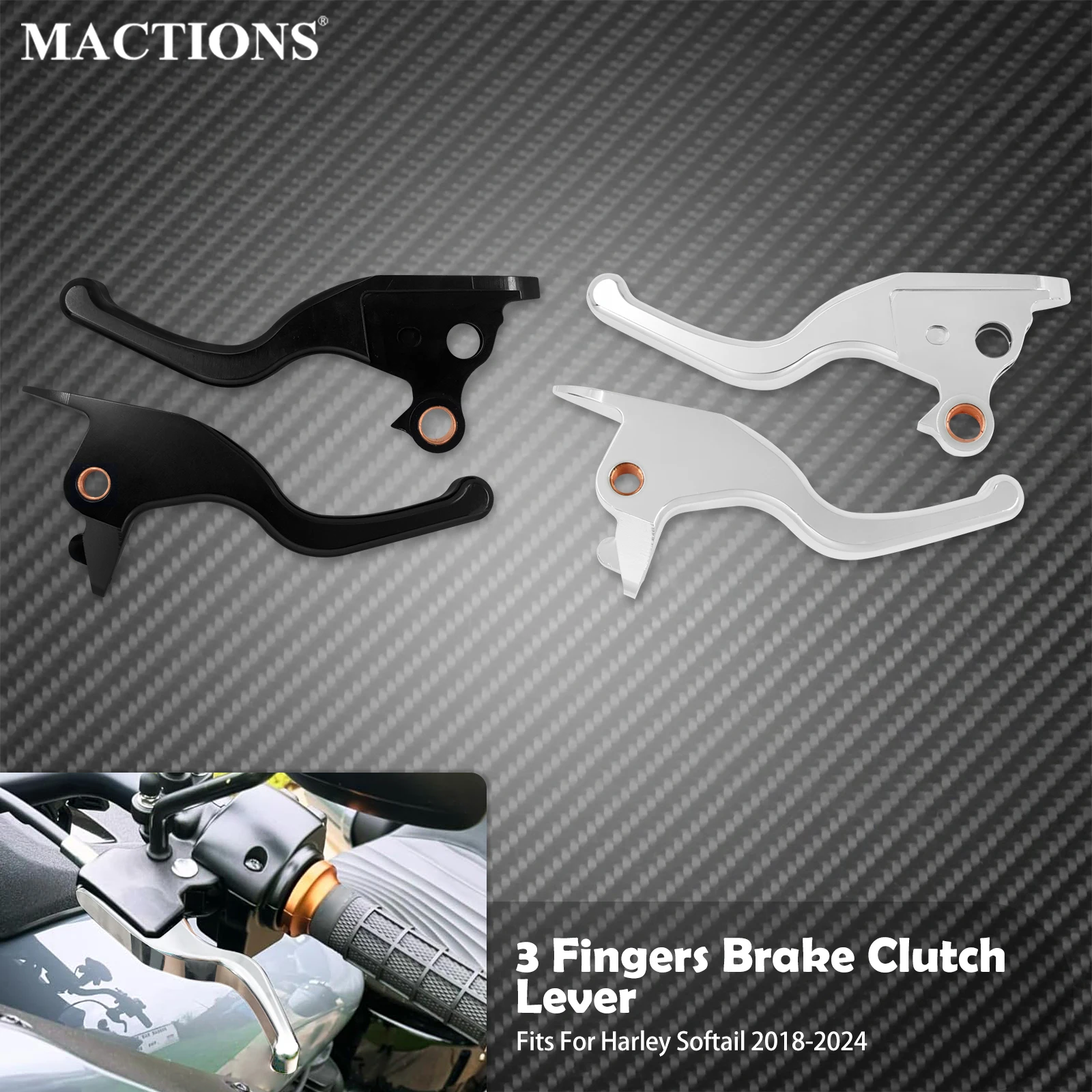 

Motorcycle 3 Fingers Short Brake Clutch Levers For Harley Softail Fat Boy Street Bob Breakout Low Rider Deluxe FLSB FLHC 2018-24