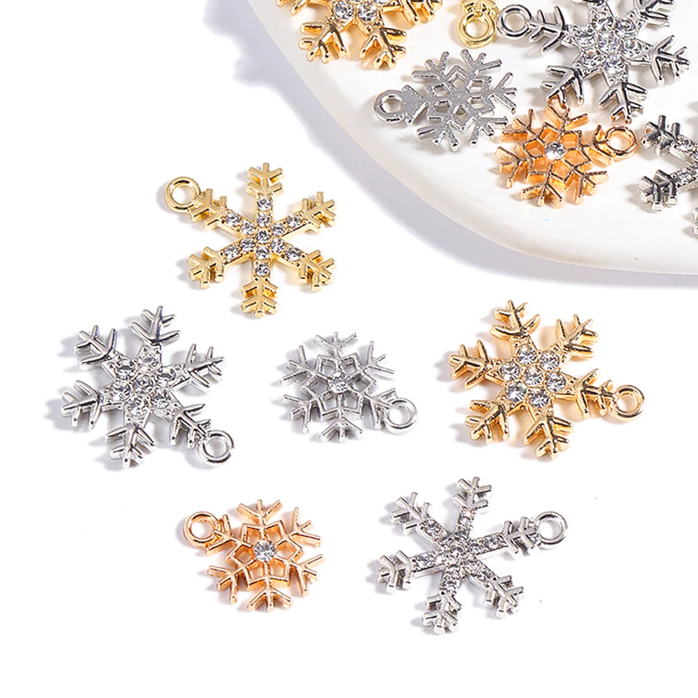 

10Pcs/Lot Mixed Styles Shiny Rhinestone Christmas Winter Snowflake Charms For Jewelry Making DIY Earrings Necklace Pendant Craft