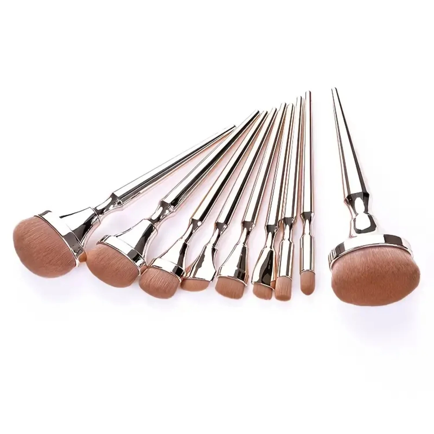 9pcs Makeup Brush Set with Golden Ergonomic Handle, Soft High-density Bristles, Suitable for All Makeup Looks and Skin Types. Id