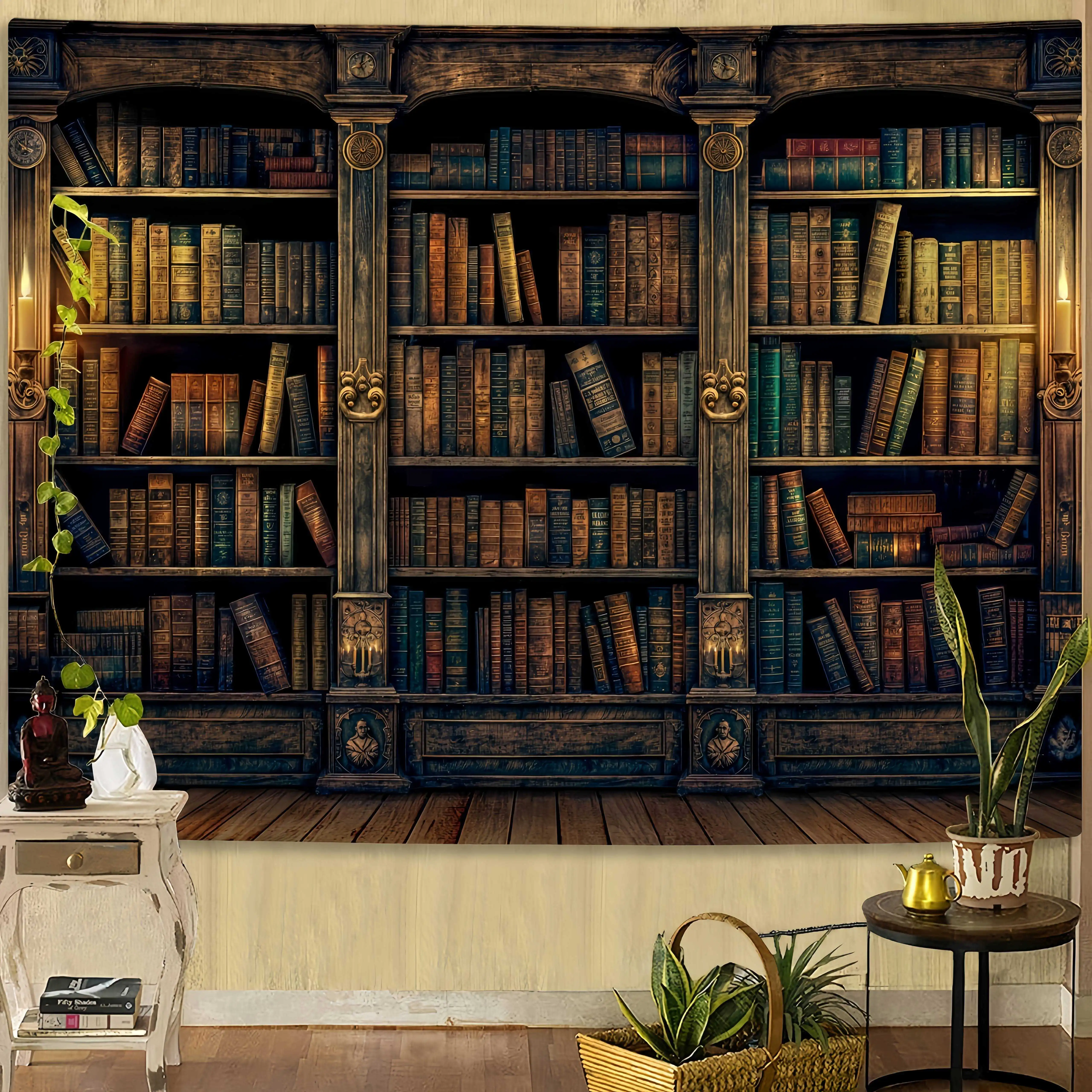 1-teiliger Wandteppich mit Vintage-Bücherregalmuster, Wandbehang, geeignet für Schlafzimmer, Schlafsaal, Wohnzimmer, Heimdekoration