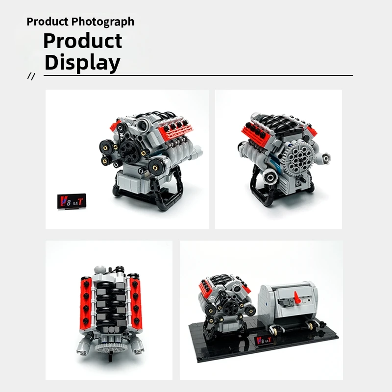 New electric V8 engine model engine car MOC building block educational assembly toy