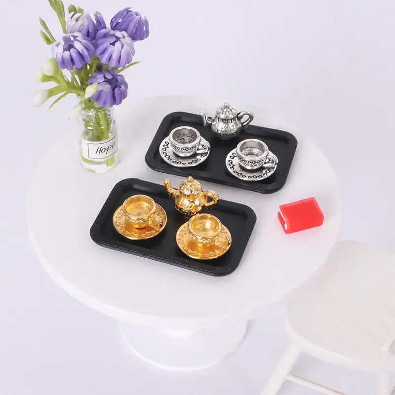 4 pezzi di casa delle bambole in miniatura fatta a mano modello di tazza di tè simulazione micro teiera ornamenti di scena accessori decorativi fai da te