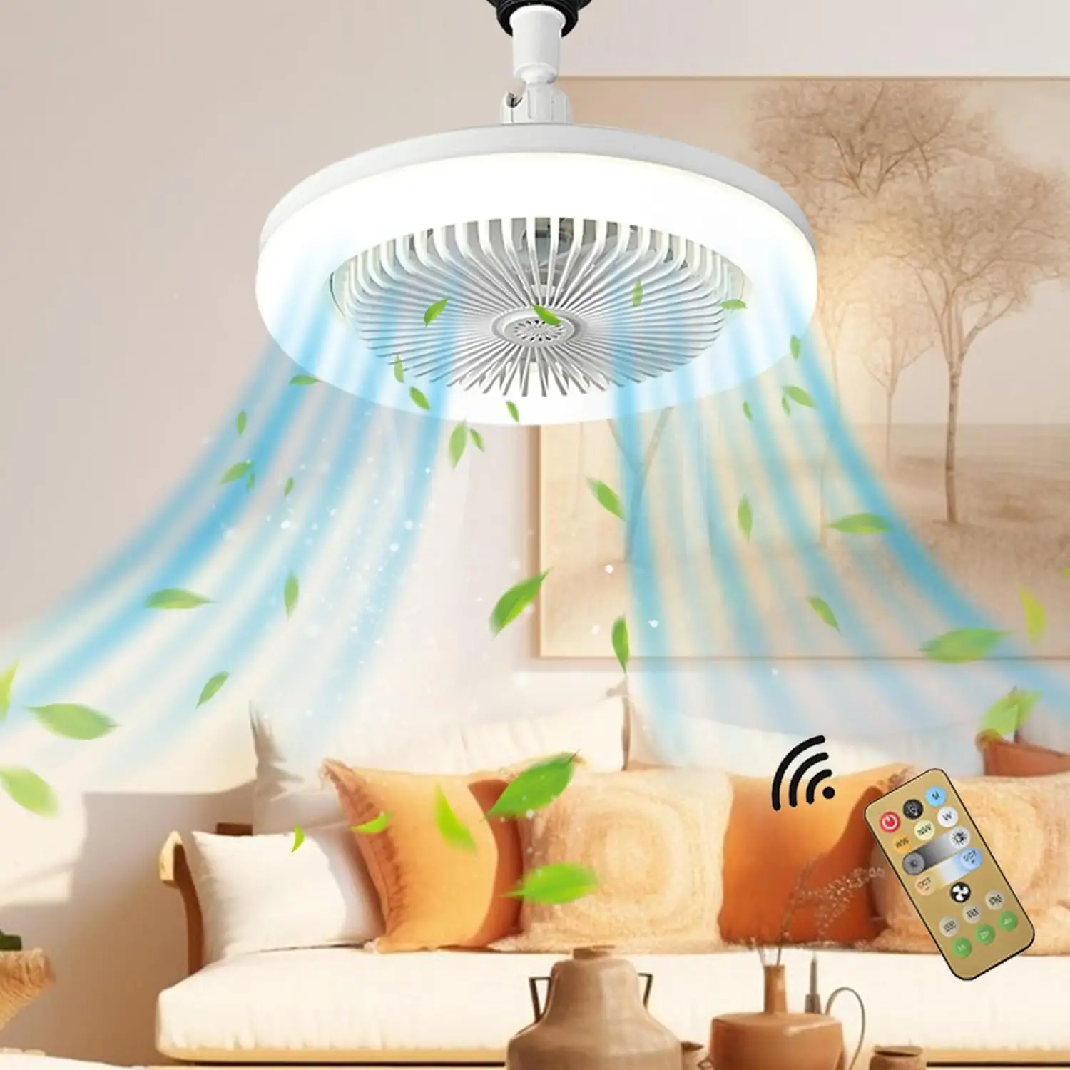 

Ceiling fan With LED light and remote control Recessed installation Removable Dimmable Silent design Suitable for home use