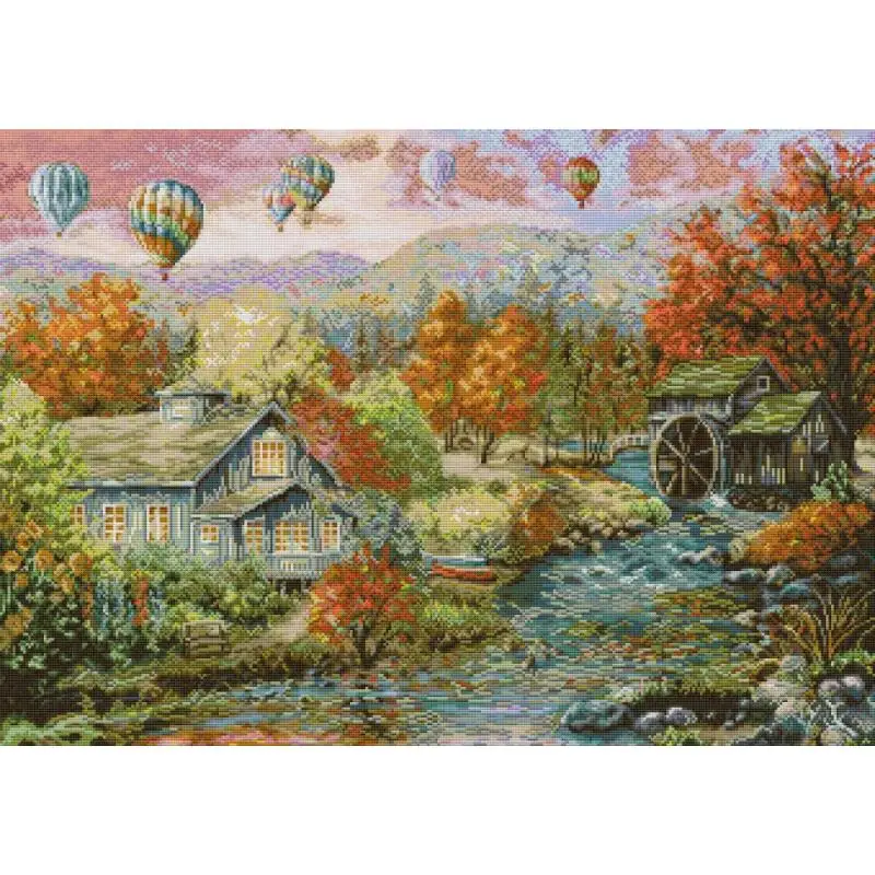 

Осенний комплект для вышивки крестом Valleys с пейзажем 14, 16, 11CT, белая ветка, холст с принтом, ткань для шитья, сделай сам, вышивка, домашний декор, поделки