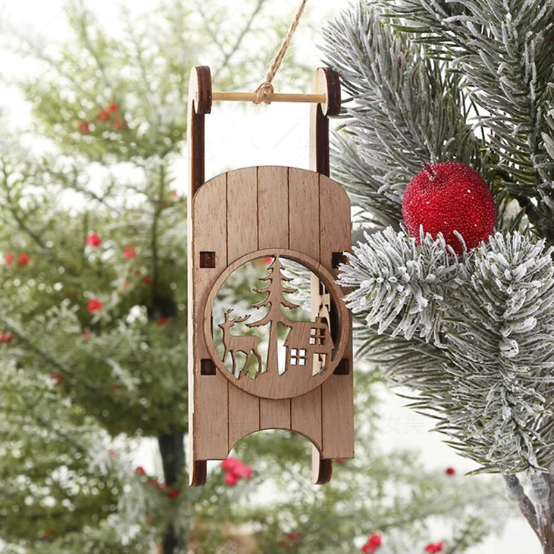 1/2/3PCS New Hollow Christmas Assembly DIY Sled Ornament Happy New Year Friends Gift Wooden Crafts Practical Children Present