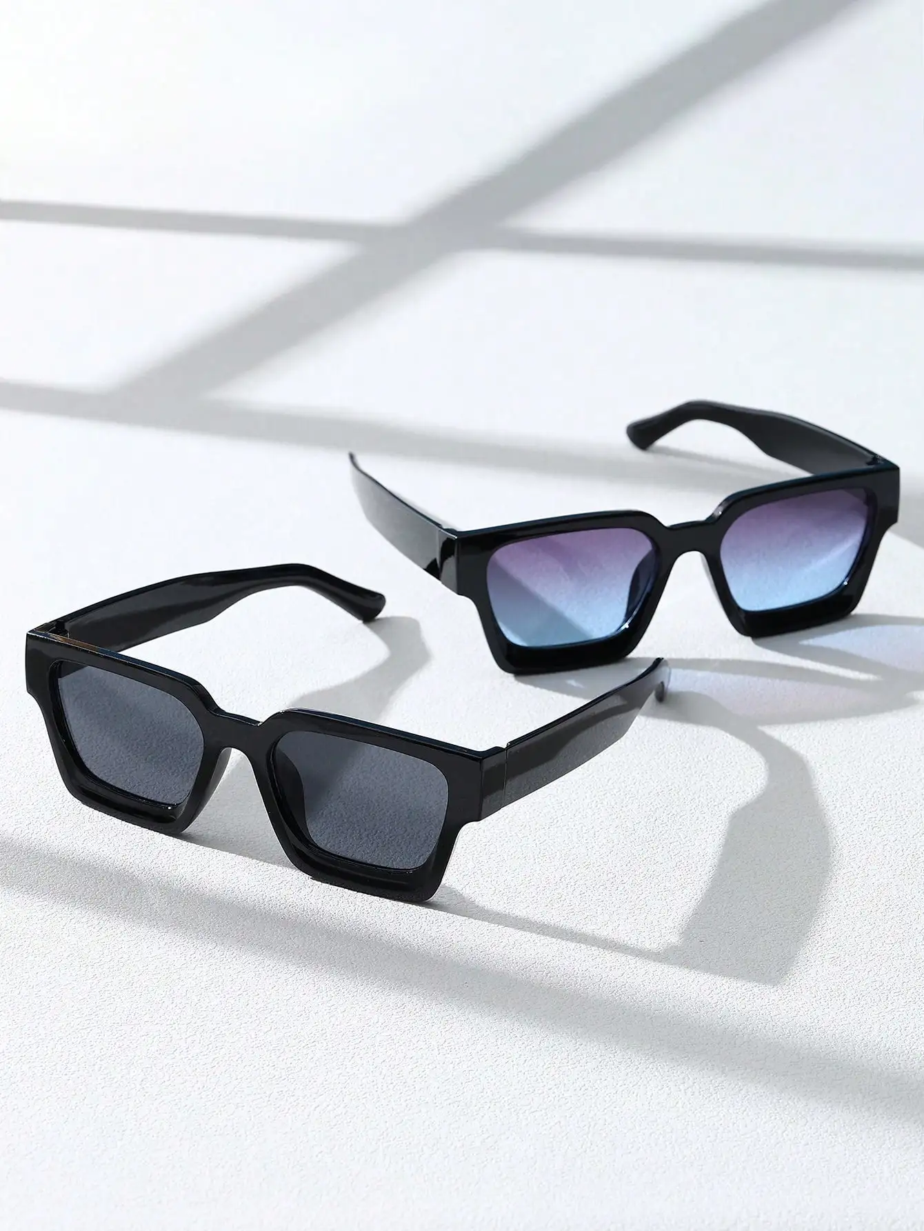 2PCS Plastic Fashion Rectangular Frame Women Sunglasses For Daily Life Men Eyewear Rave Party Daily Life  Accessories. image 3