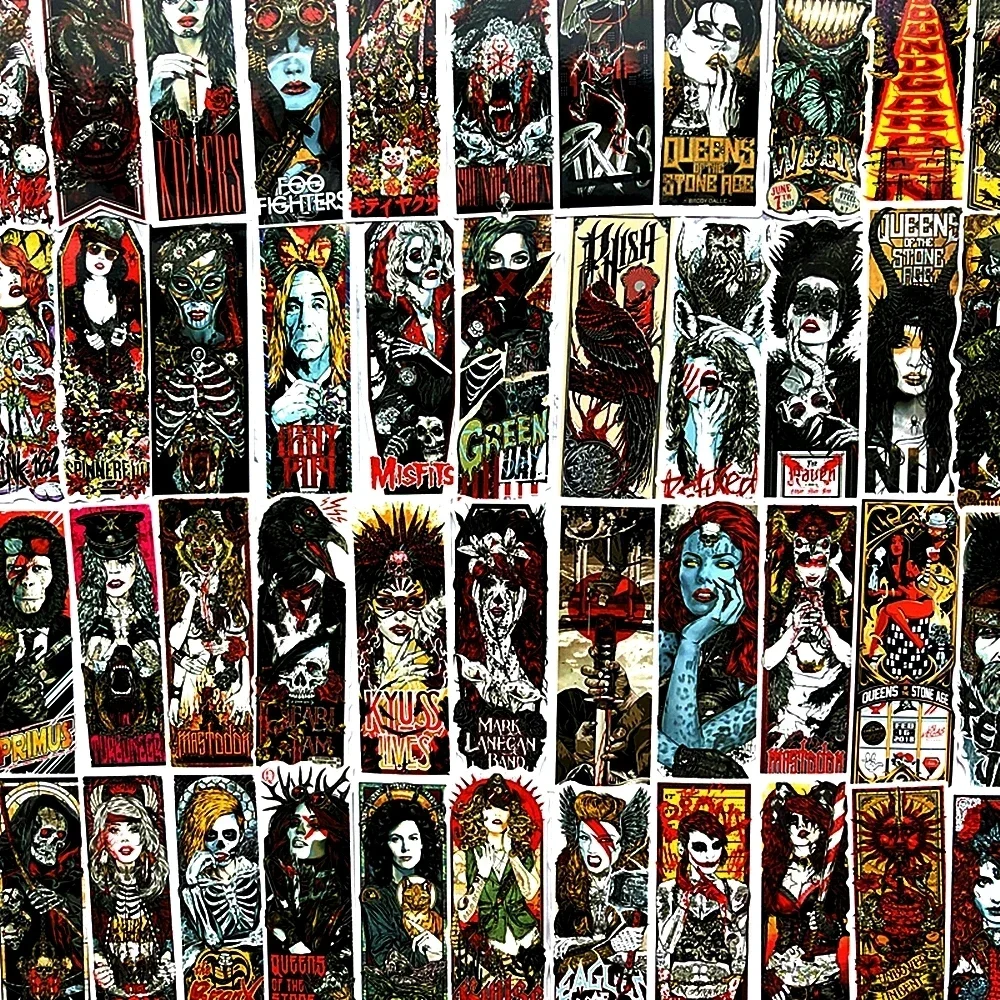 50 PCS Gothic Darkness Pictures Stickers, Rock Band Posters, 4X11CM (1.6X4.3 inches) Mini Tattoos Wall Sticker Home Decoration