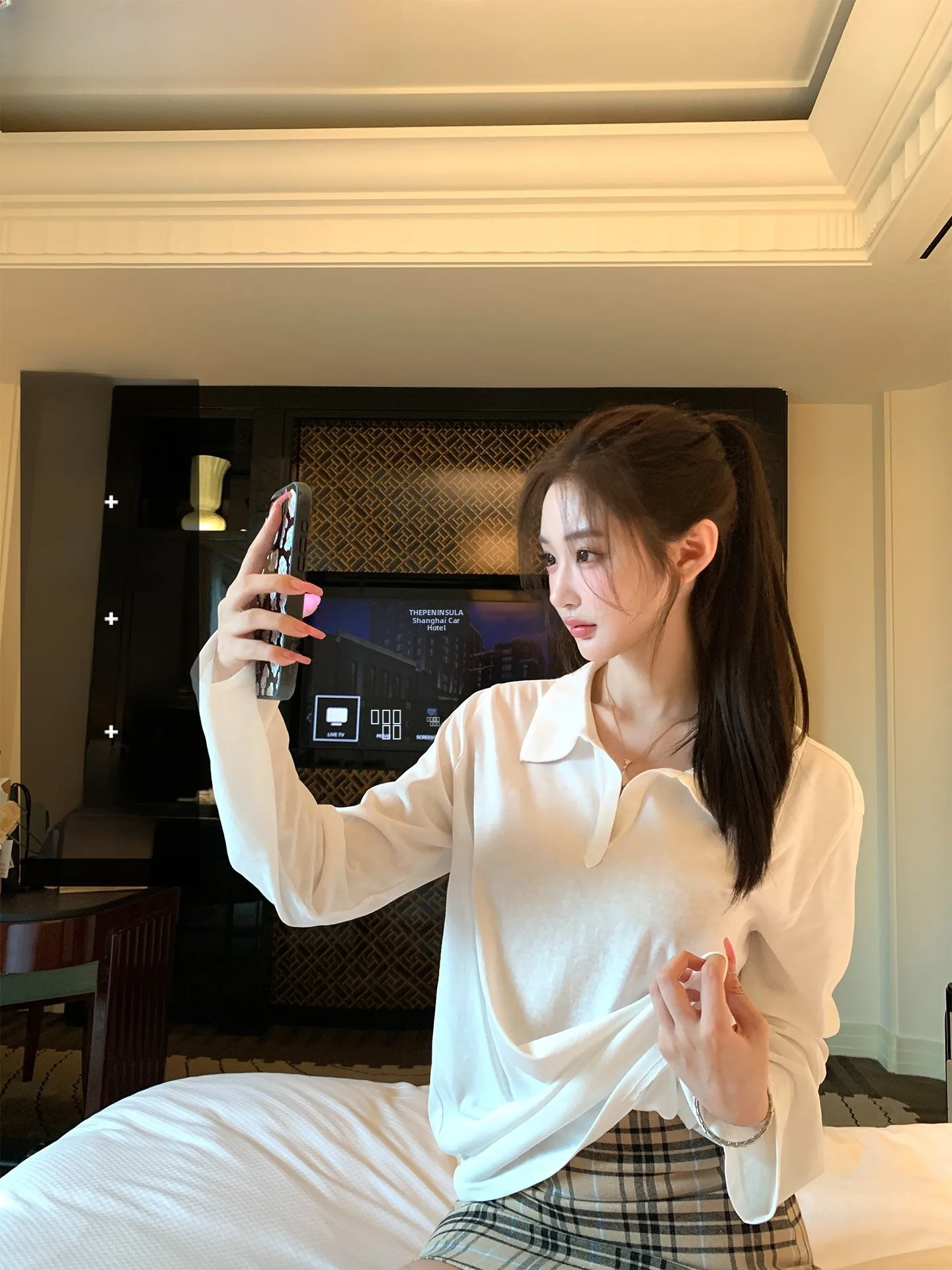 

Loose Long Sve White irt Women's Casual Sle Turn-down Collar T-irt Cotton Polyester Blend Autumn Top