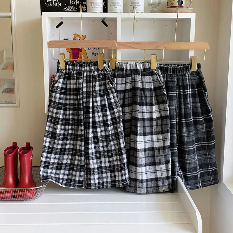 

Простые широкие брюки в клетку для девочек, детские брюки с эластичной резинкой на талии, детская одежда