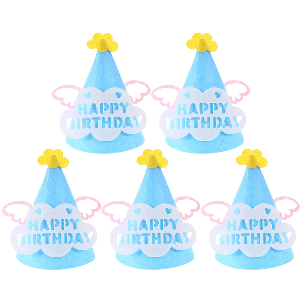 

5pcs Non Woven Birthday Hats Decorative Kids Party Hats for Children Blue Girl Photo Props Celebration Accessories