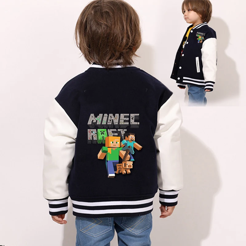 

Minecrafted Baseball Jacket for BOY Anime Clothes Trendy Coat Hip Hop Harajuku kids Jackets Fashion Streetwear Male Loose Coats