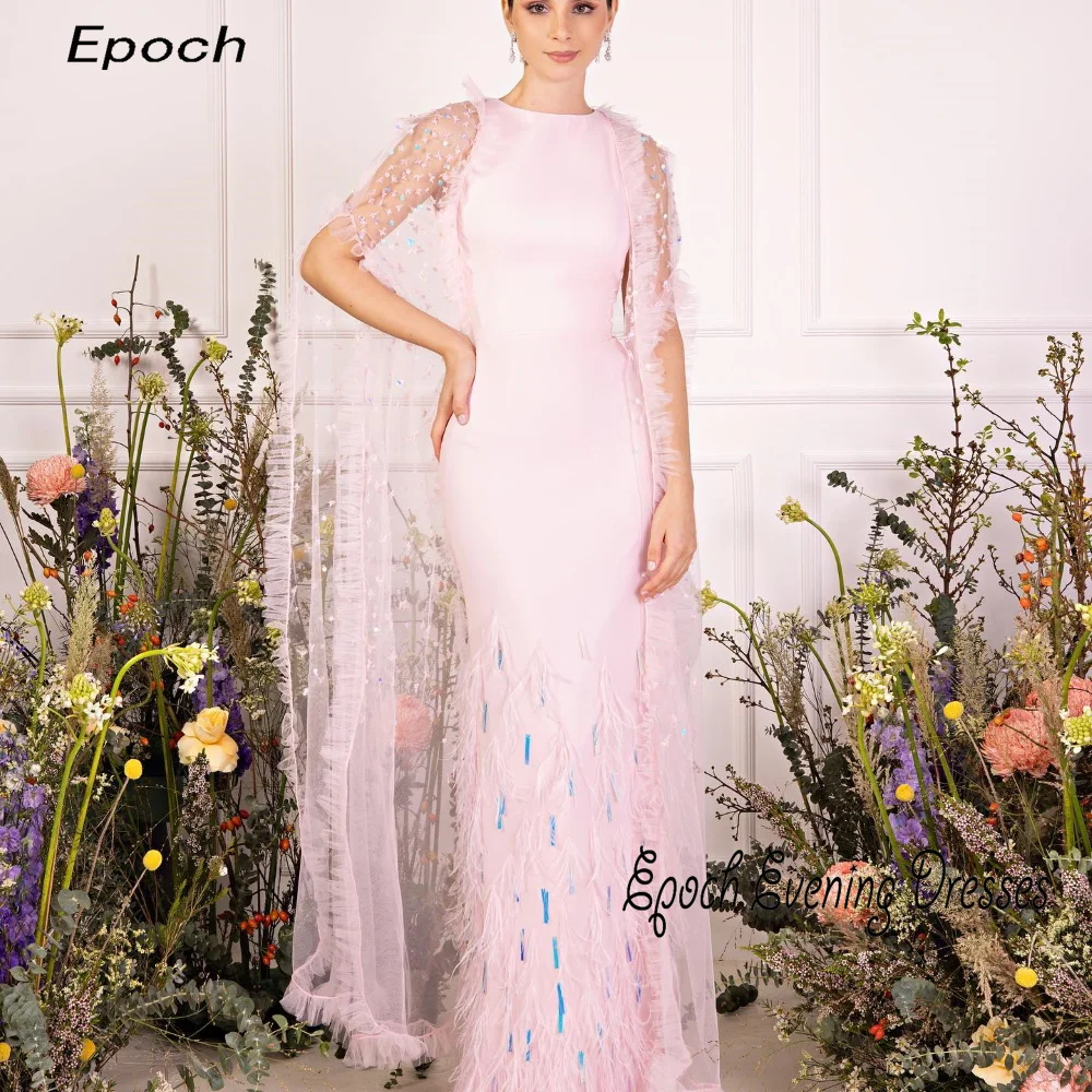 Epoch-vestido de noche rosa con plumas brillantes para mujer, vestido de fiesta de cóctel Sexy con cuello alto de cristal de Arabia, 2024