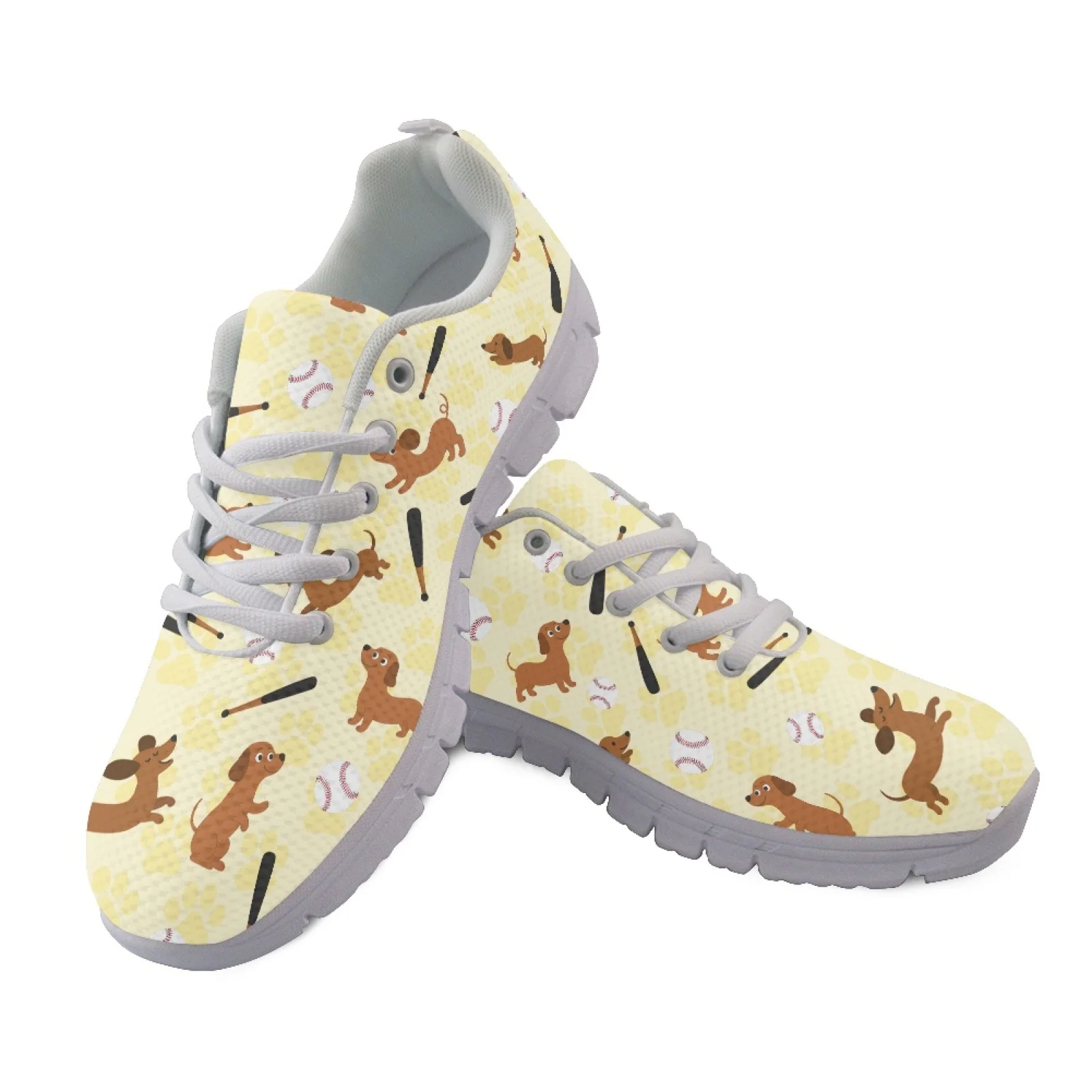 Coloranimal Baseball Dachshund Mesh & EVA Sole Mens Athletic Sneakers Footwear Lace Up Running Sneakers for Women New Trend