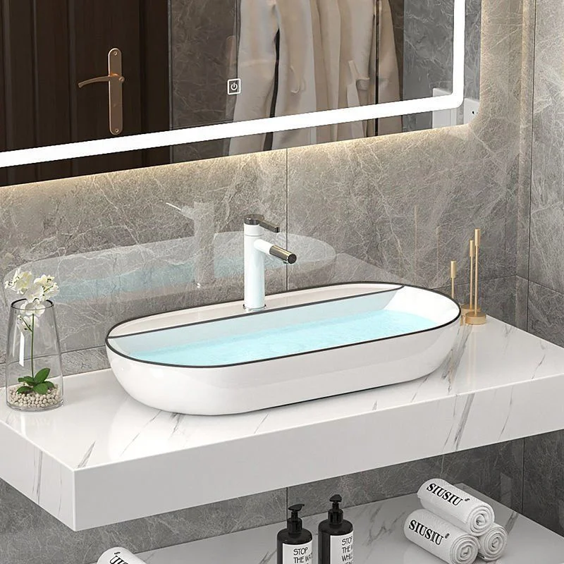 Imagem -06 - Bacia de Mesa Cerâmica Tamanho Pequeno Bacia Única Retangular Lavatório do Banheiro Vaso na Varanda Borda Preta