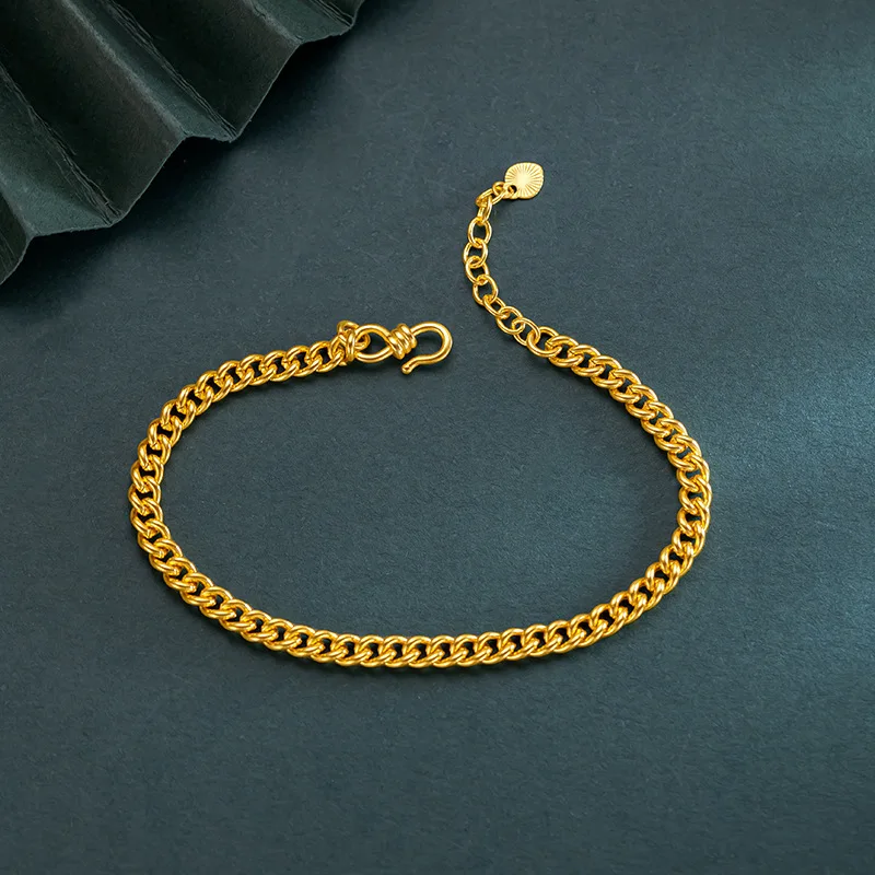 

Роскошный маленький кубинский браслет из чистого золота 24 карата 9999 пробы, изысканный женский браслет