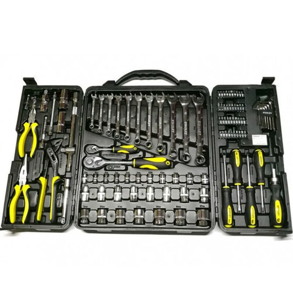ชุดเครื่องมือช่างมืออาชีพสแตนลีย์ 110 ชิ้น ประกอบด้วยใบมีดตัด บิต ตัวล็อคแบบวงล้อ วัสดุเหล็กคุณภาพและพลาสติก
