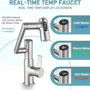 Rotary bathroom brass tap, temperature display, 3 water modes, luxury sink, hot and cold water, bath mixture accessories 12 Main Sales Tap Lavabo Luxury - №2