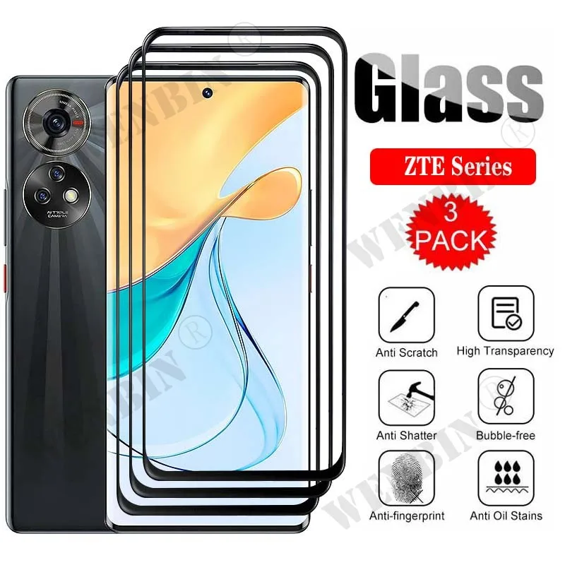 

3 Pcs Tempered Glass For ZTE Blade V50 Design V40 Pro A73 A52 A54 A34 Nubia Focus Pro Z60 Z50 Curved Full Cover Screen Protector