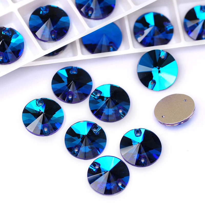 YANRUO 3200 All Sizes Blue Zircon Luxury Glass Strass Rivoli Crystal Flatback Sew On Crystal Applique For Dresses