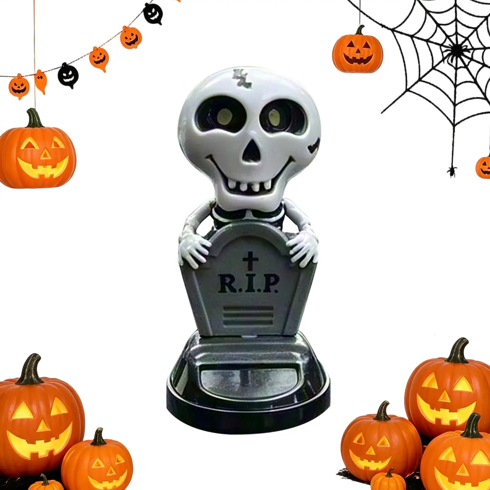 Skull Car Dashboard Decor Solar Powered Shaking Head Statue Halloween Dashboard Decorations for Vehicle Truck SUV Interior