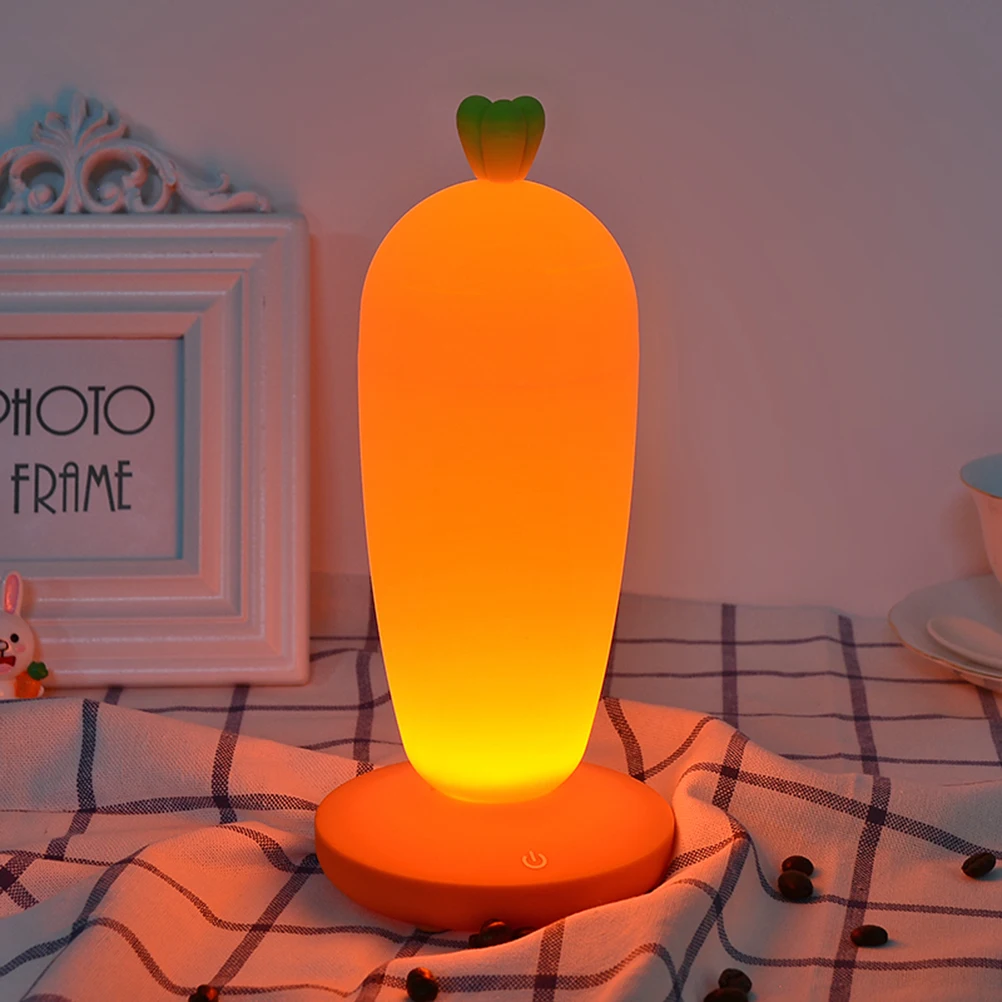 

Rechargeable Mini USB LED Night Light Orange Carrot Soft Light Three Gears Bedside Lamp Nightlight for Home Office Use