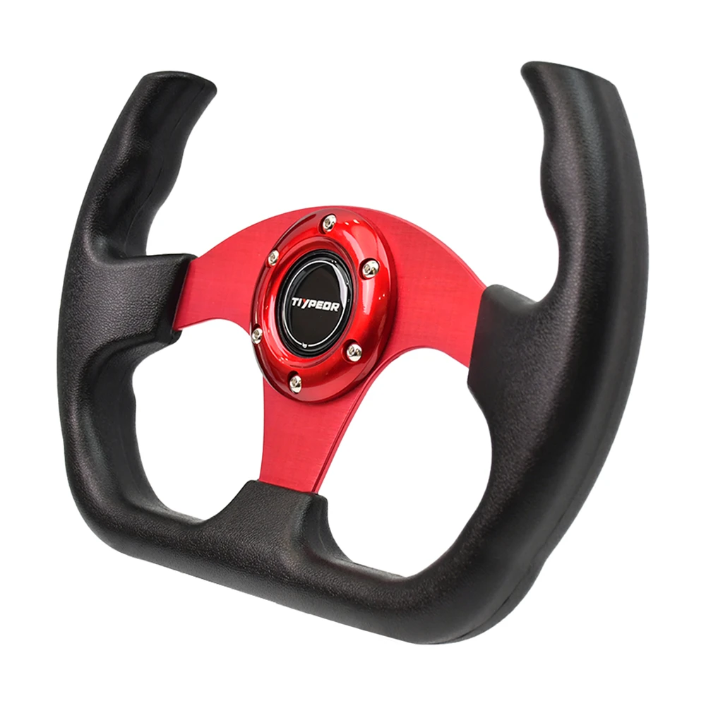 

TIYPEOR 330mm Auto Racing Steering Wheel Flat Black Leather 6 Bolts Universal Sports Steering Wheel With Red Spoke