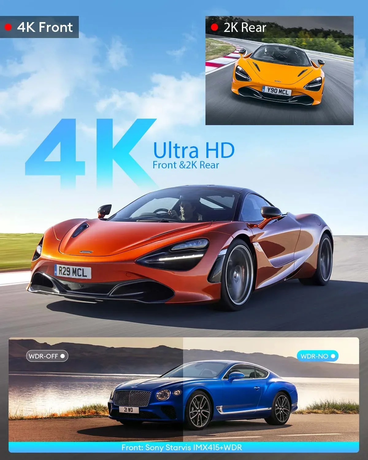 2025 AZDOME M580-2CH 5K ด้านหน้าและด้านหลัง 4K Dash CAM GPS ในตัวรถสีดํากล่องสนับสนุน 2.4G และ 5G WiFi Dash CAM