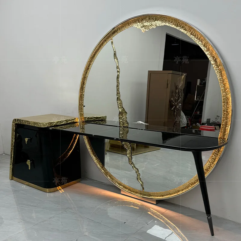 

Master Suite Solid Wood Vanity: All-in-One Dresser with Mirror & Storage for Luxury Bedrooms