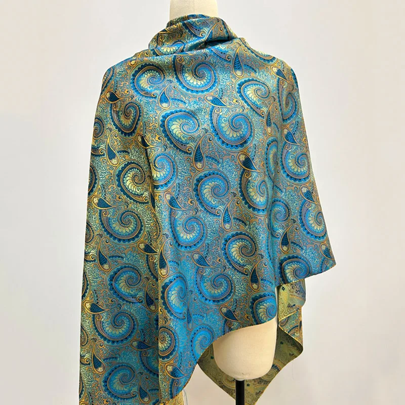 ผ้าแจ็คการ์ดเนื้อผ้าซาตินลายเพสลีย์สีน้ำเงินหรูหราแบบวินเทจสำเร็จรูป เงา สำหรับกระโปรง ของตกแต่งบ้าน เครื่องแต่งกาย และงานฝีมือ