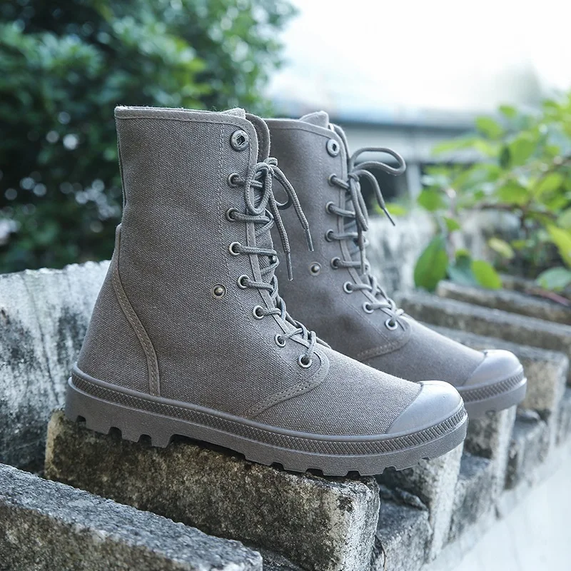Outdoor Hiking Shoes for Men High Top Canvas Sneakers Tactical Combat Boots Men's Shoes Climbing Sports Non-slip Trekking Shoes